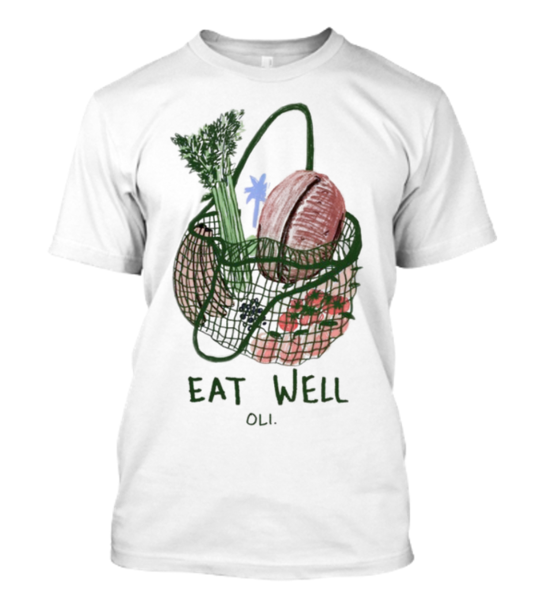 Eat Well Oli Vegetable Basket Illustration T-Shirt