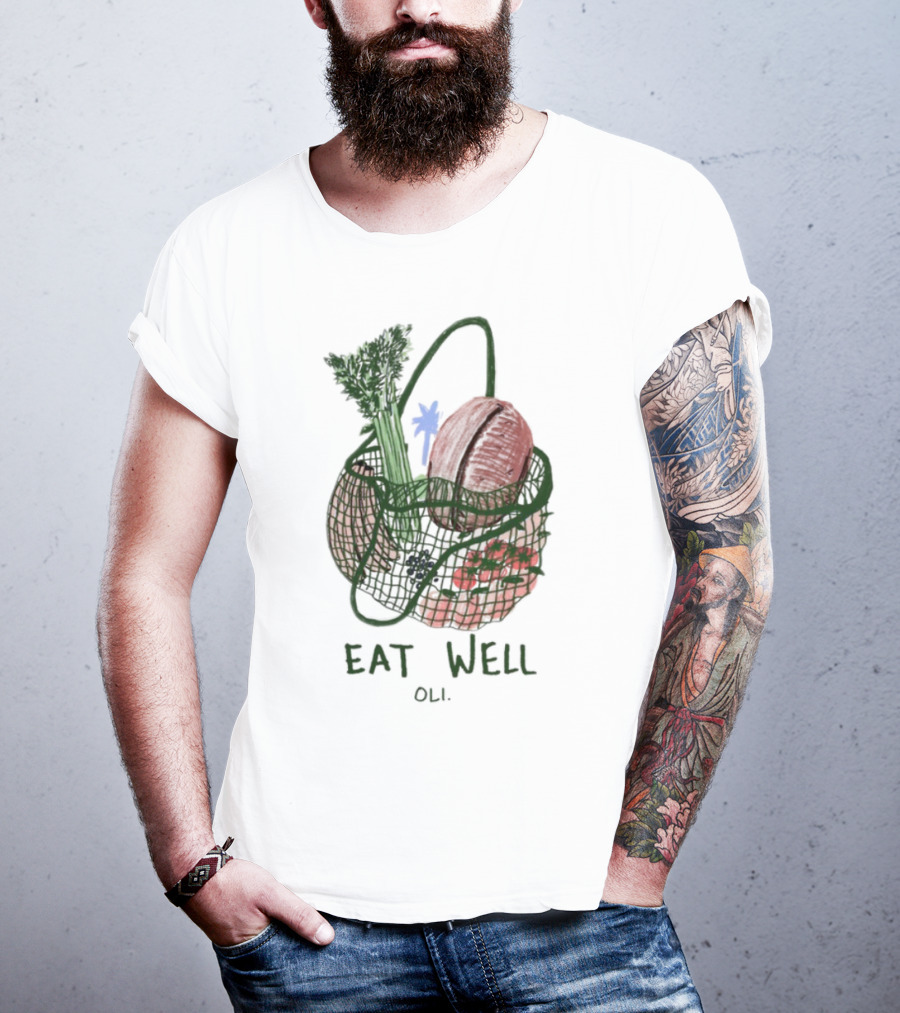 Eat Well Oli Vegetable Basket Illustration T-Shirt