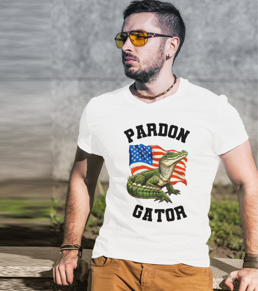 Patriotic American Flag Alligator Pardon Gator T-Shirt