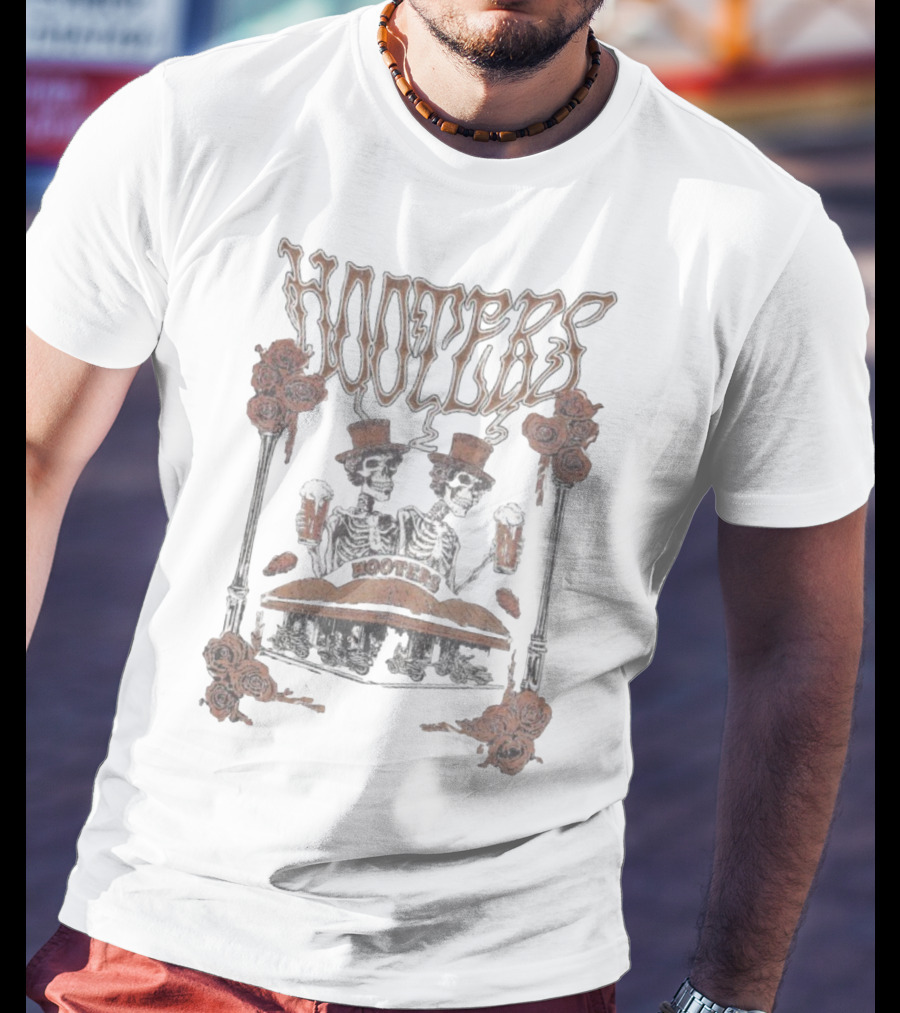 Hooters Skeletons With Top Hats And Beers Roses T-Shirt