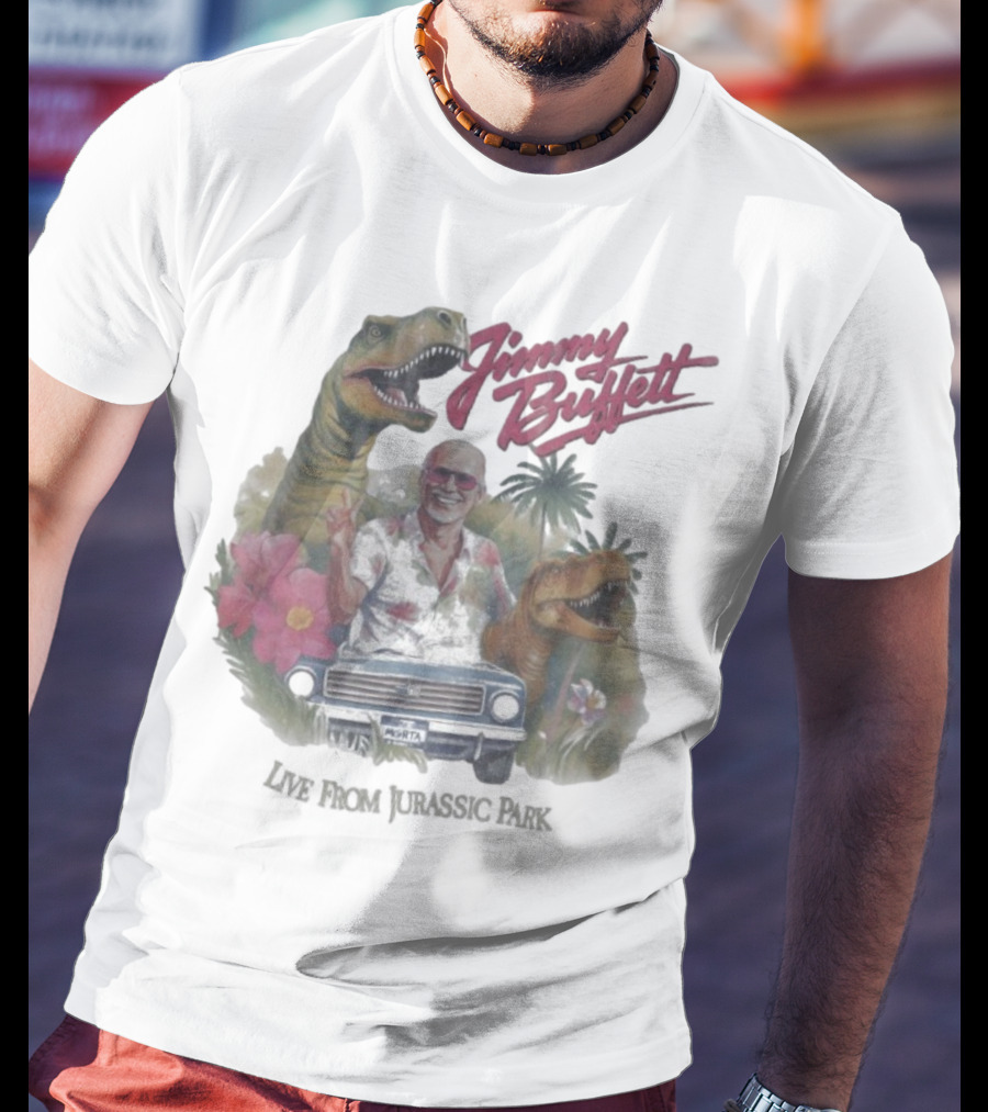 Jimmy Buffett Tropical Dino Adventure With T-Rex And Velociraptor T-Shirt