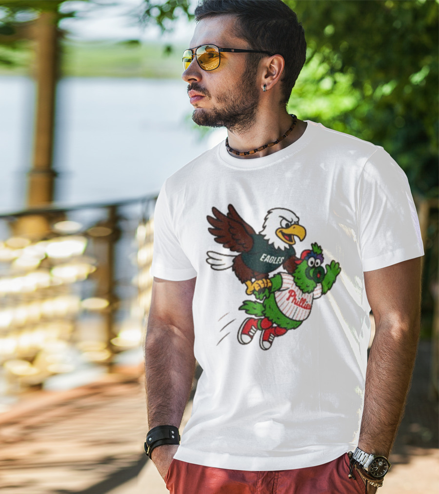 Philadelphia Eagles Swoop And Phillies Phanatic Mascot Team Up Fun T-Shirt