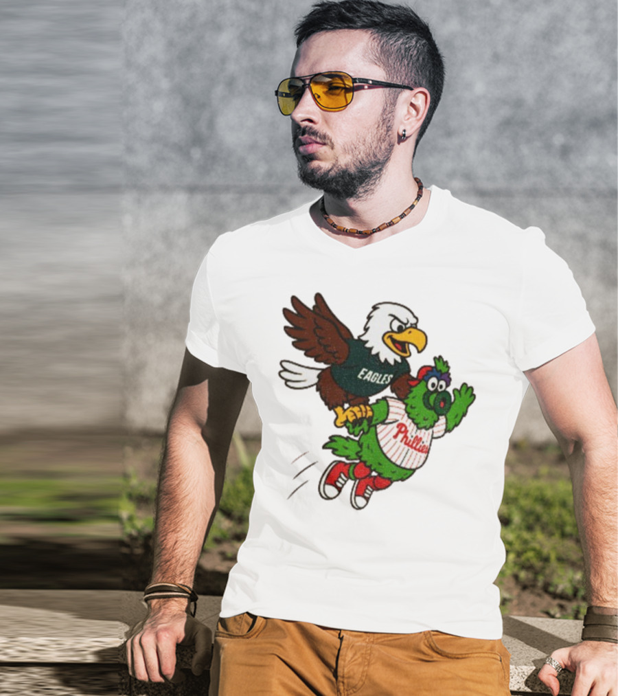 Philadelphia Eagles Swoop And Phillies Phanatic Mascot Team Up Fun T-Shirt
