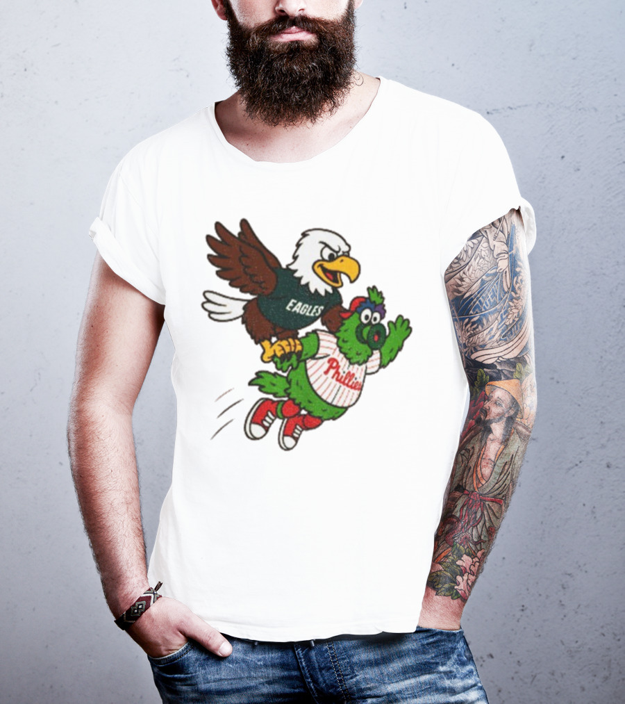 Philadelphia Eagles Swoop And Phillies Phanatic Mascot Team Up Fun T-Shirt
