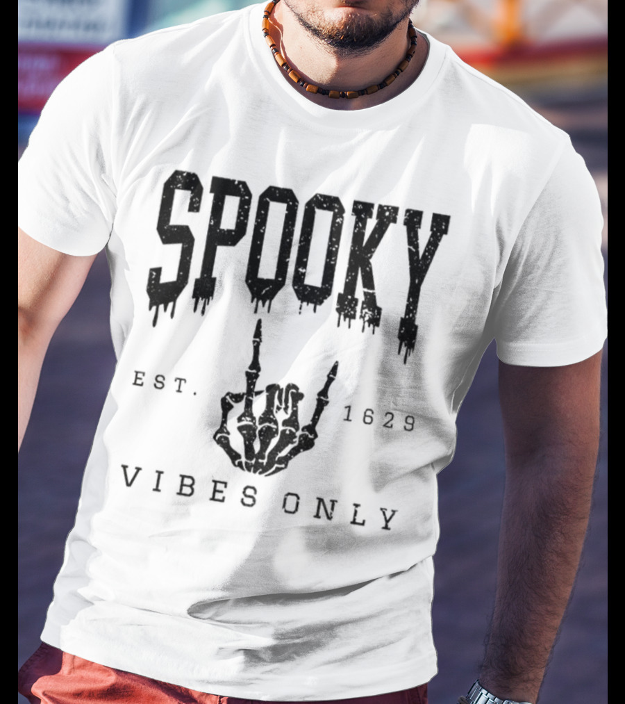 Spooky Vibes Only Skeleton Est 1629 Halloween T-Shirt
