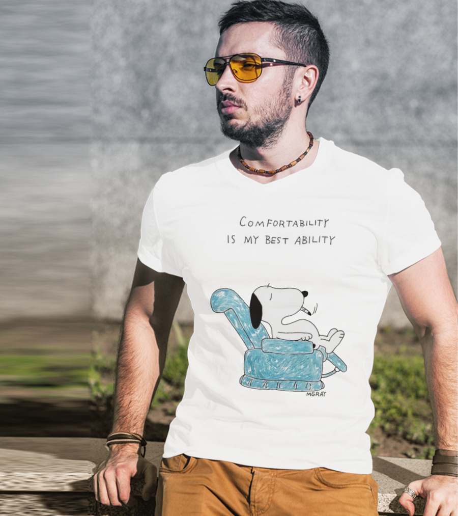 Snoopy Comfortability Is My Best Ability Relaxed Snoopy In Blue Chair T-Shirt