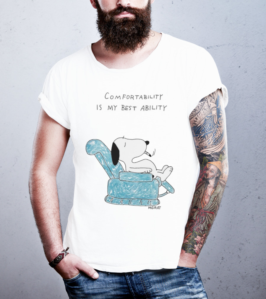 Snoopy Comfortability Is My Best Ability Relaxed Snoopy In Blue Chair T-Shirt