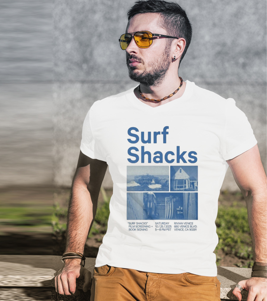Surf Shacks Oct 25 2025 Venice CA Beach Surfboards Coastal Homes T-Shirt