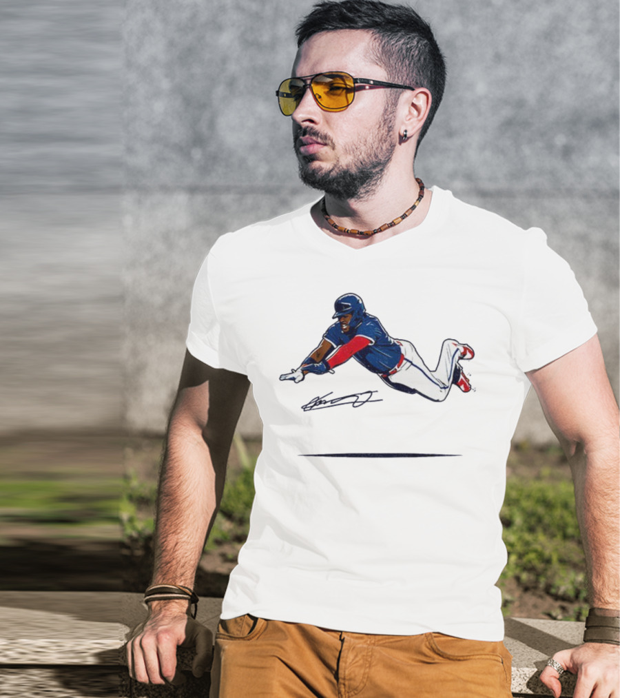 Vladimir Guerrero Jr Superman Flying Slide Toronto Blue Jays Signature T-Shirt