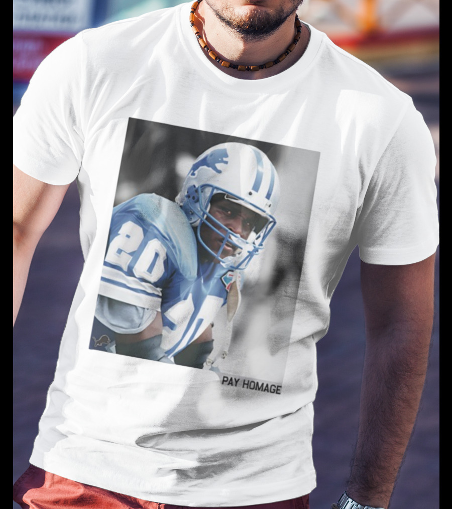 Barry Sanders Detroit Lions Number 20 Pay Homage NFL Player Memorabilia T-Shirt