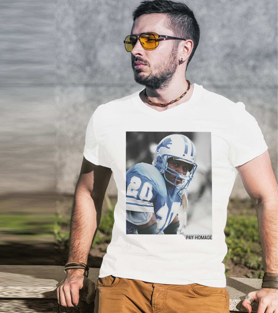 Barry Sanders Detroit Lions Number 20 Pay Homage NFL Player Memorabilia T-Shirt