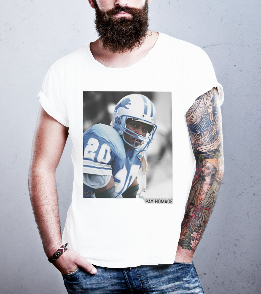 Barry Sanders Detroit Lions Number 20 Pay Homage NFL Player Memorabilia T-Shirt