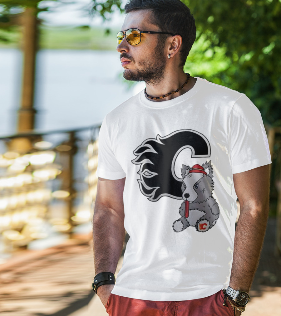 Calgary Flames Harvey The Hound With C Flame Logo T-Shirt