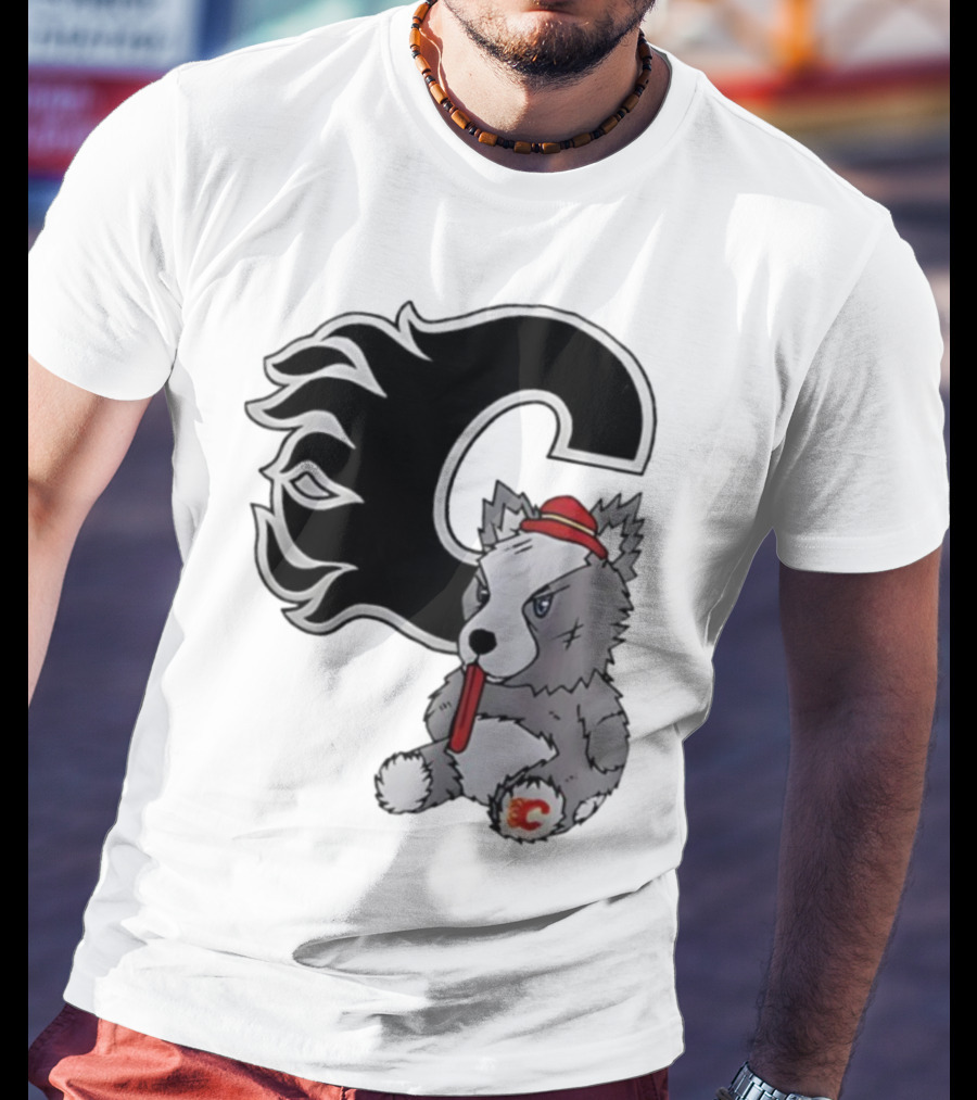 Calgary Flames Harvey The Hound With C Flame Logo T-Shirt