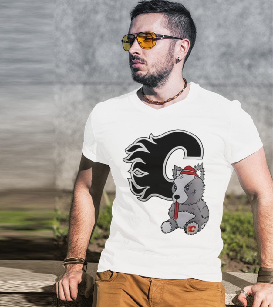 Calgary Flames Harvey The Hound With C Flame Logo T-Shirt