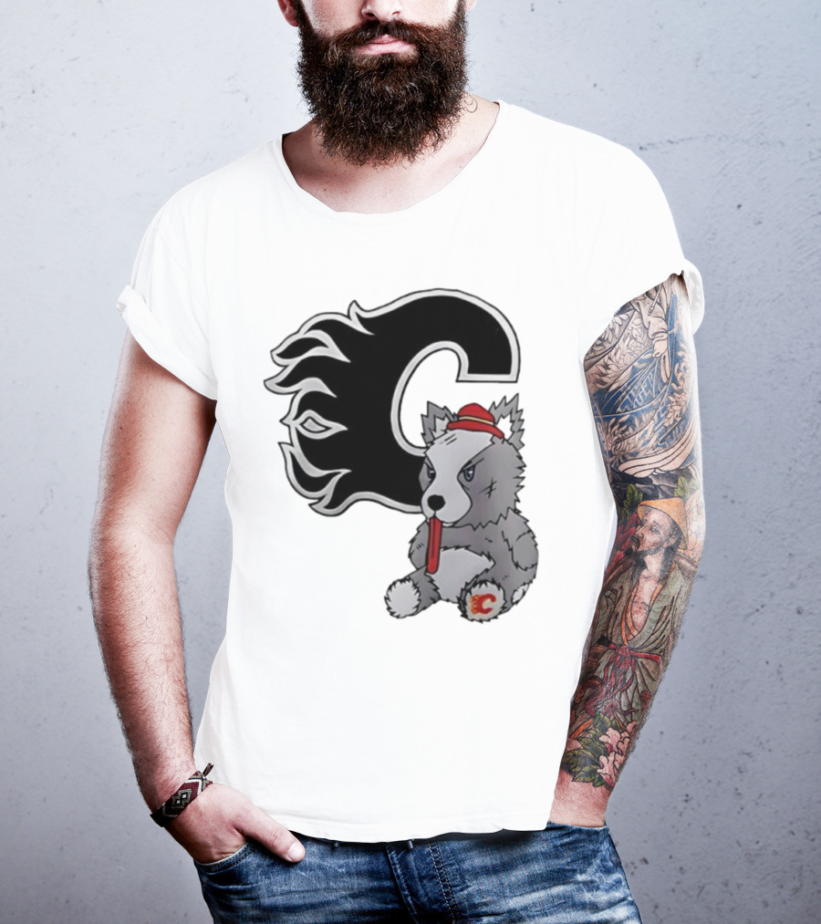 Calgary Flames Harvey The Hound With C Flame Logo T-Shirt