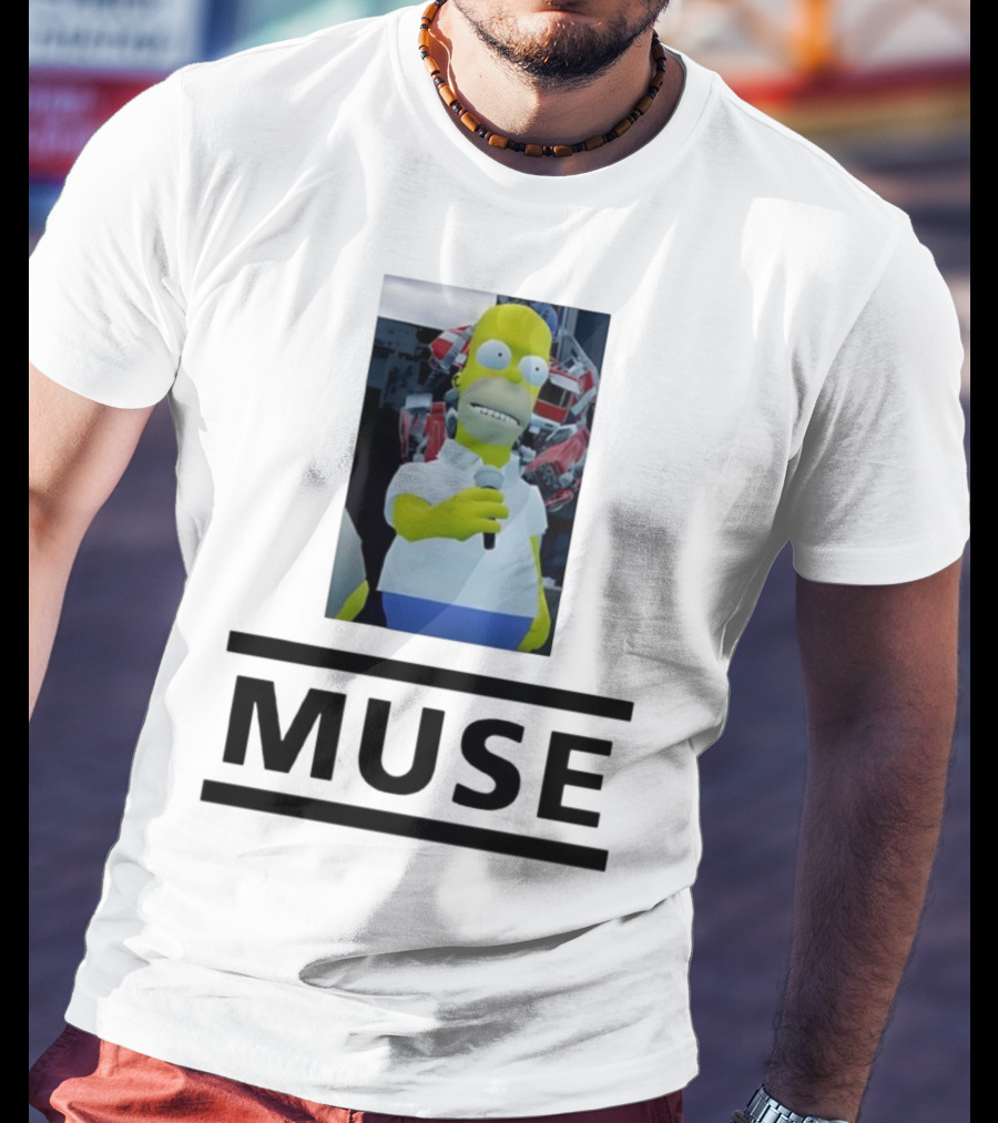 Homer Simpson Holding Microphone Muse Band Crossover T-Shirt