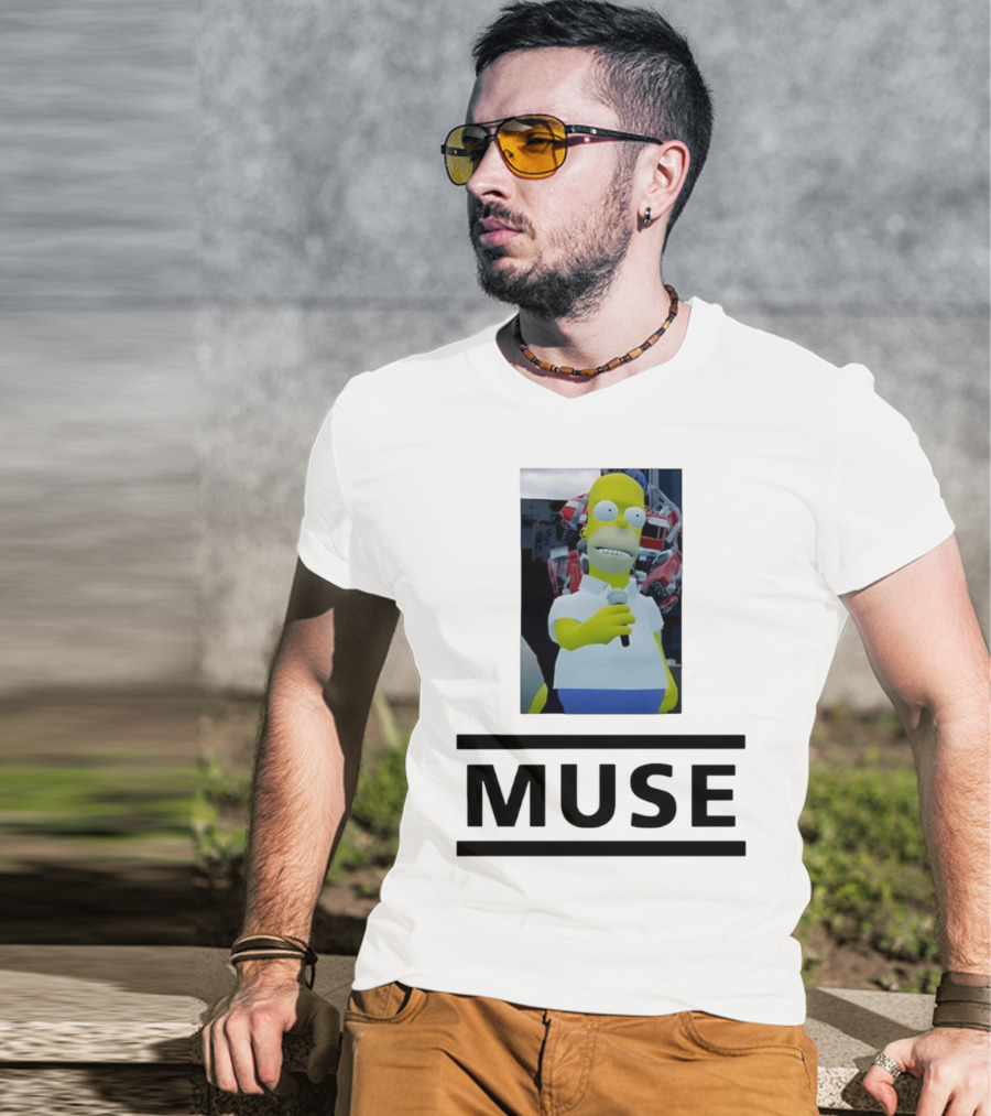 Homer Simpson Holding Microphone Muse Band Crossover T-Shirt