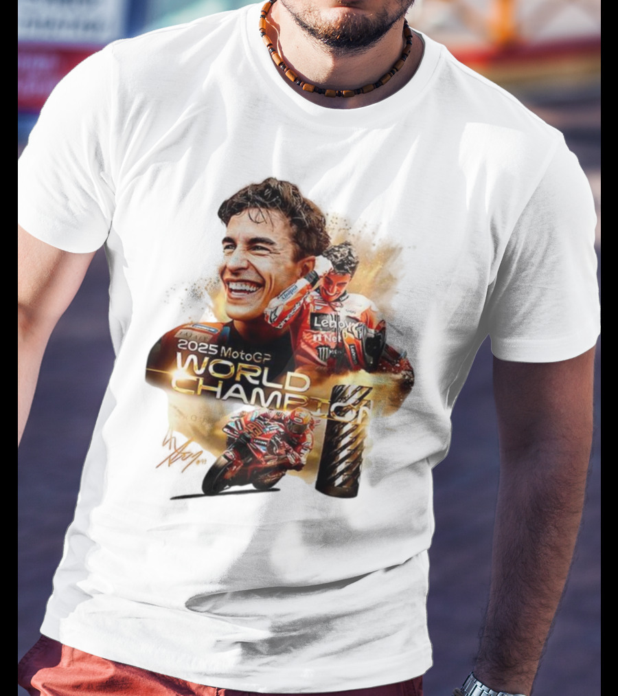 Marc Márquez 2025 MotoGP World Champion Ducati Lenovo Team Grand Prix Signature T-Shirt