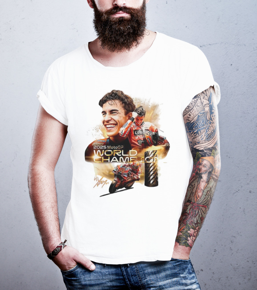 Marc Márquez 2025 MotoGP World Champion Ducati Lenovo Team Grand Prix Signature T-Shirt
