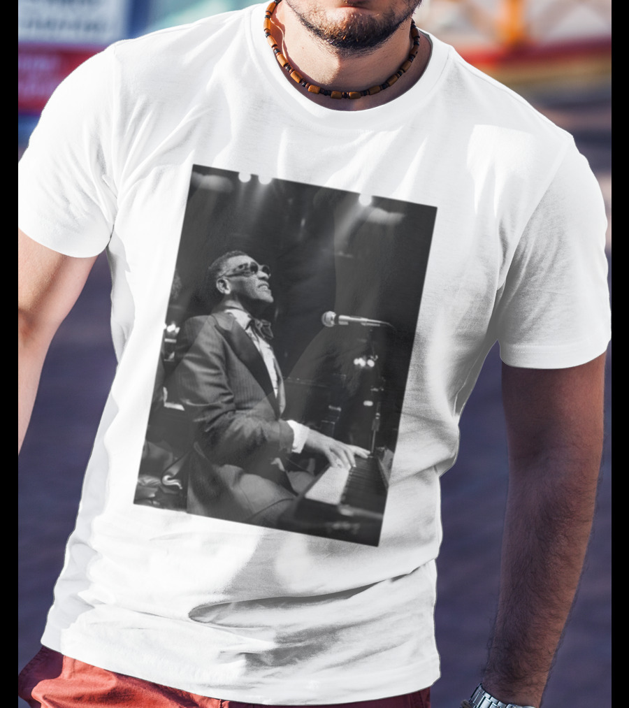 Ray Charles Live On Stage At The Piano In Black And White T-Shirt