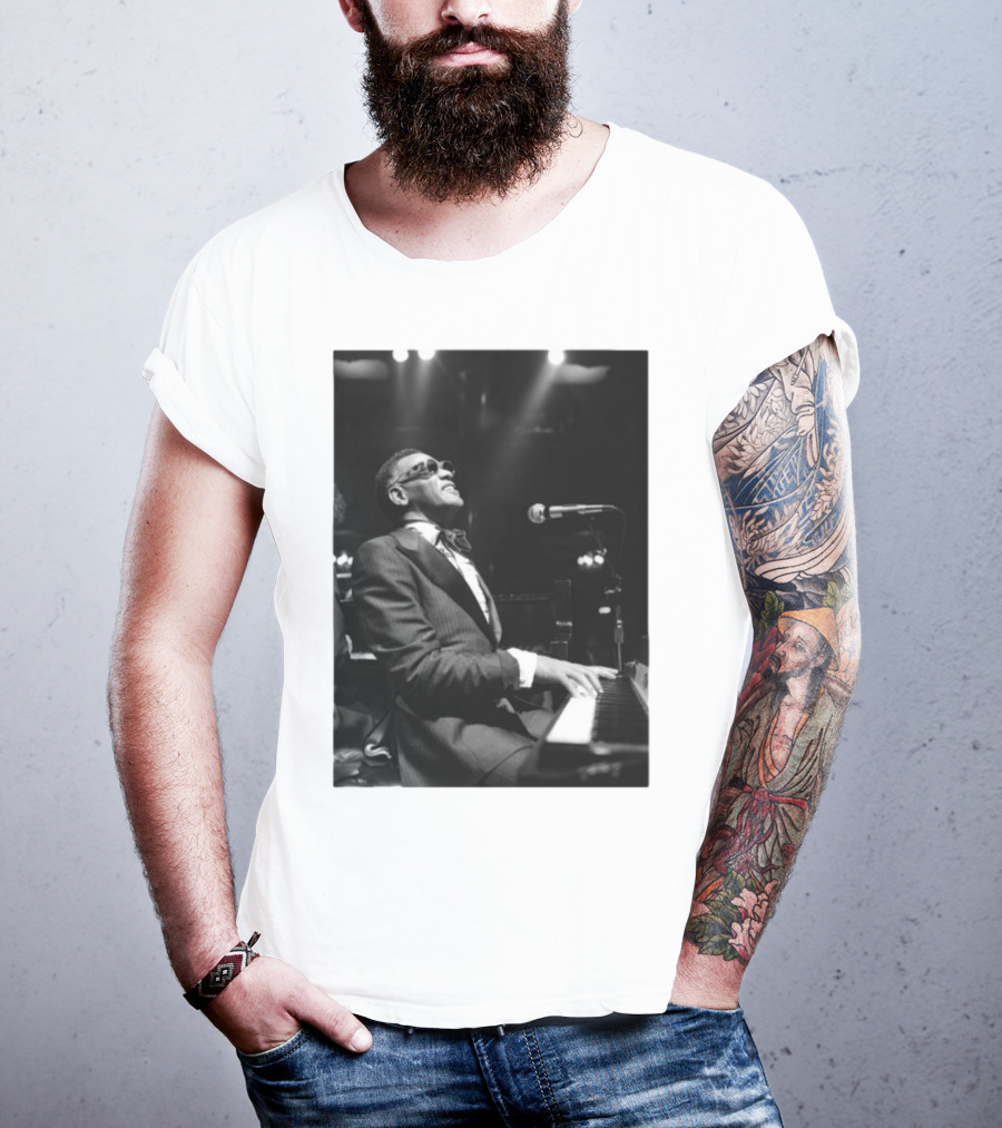 Ray Charles Live On Stage At The Piano In Black And White T-Shirt