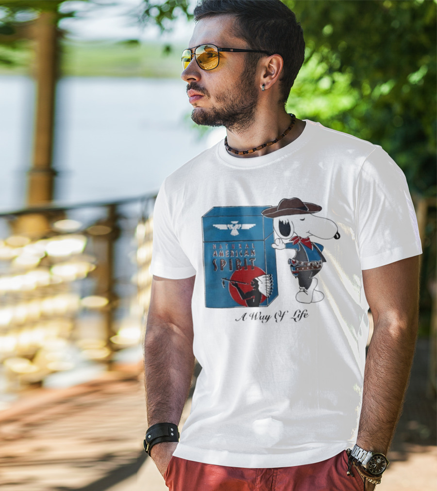 Snoopy Natural American Spirit A Way Of Life Cowboy Blue T-Shirt
