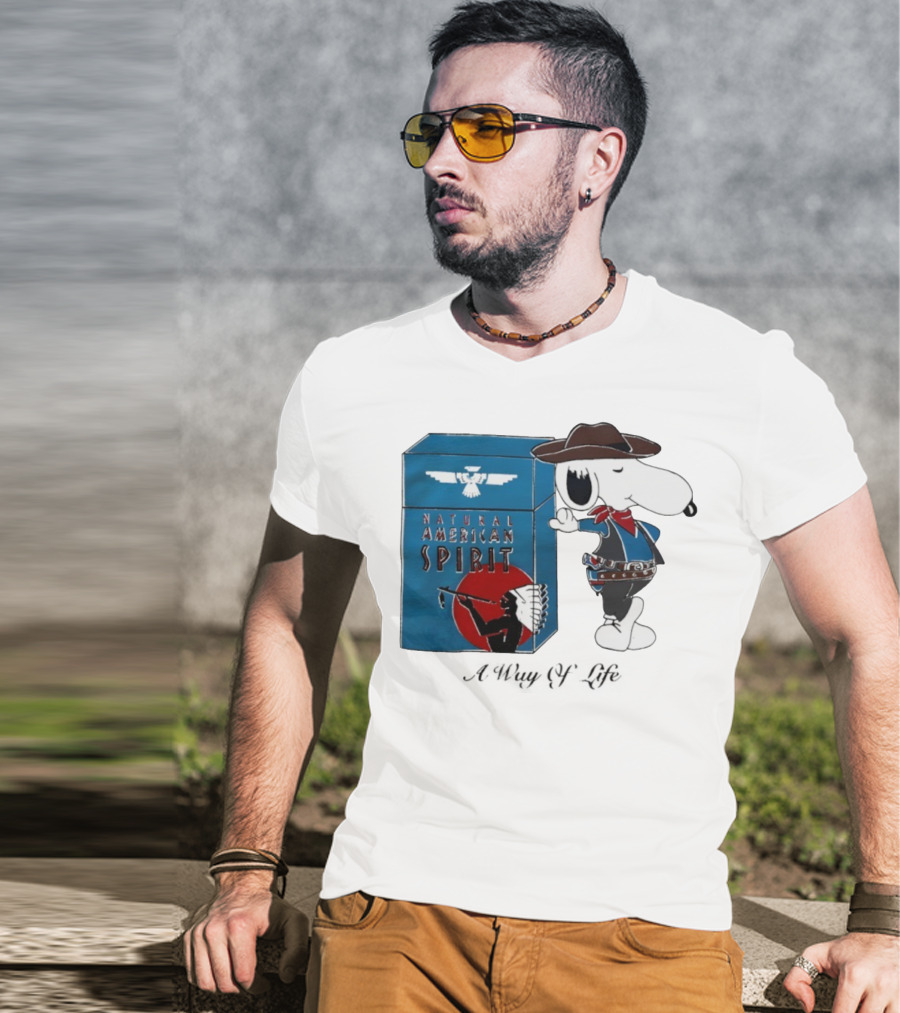 Snoopy Natural American Spirit A Way Of Life Cowboy Blue T-Shirt