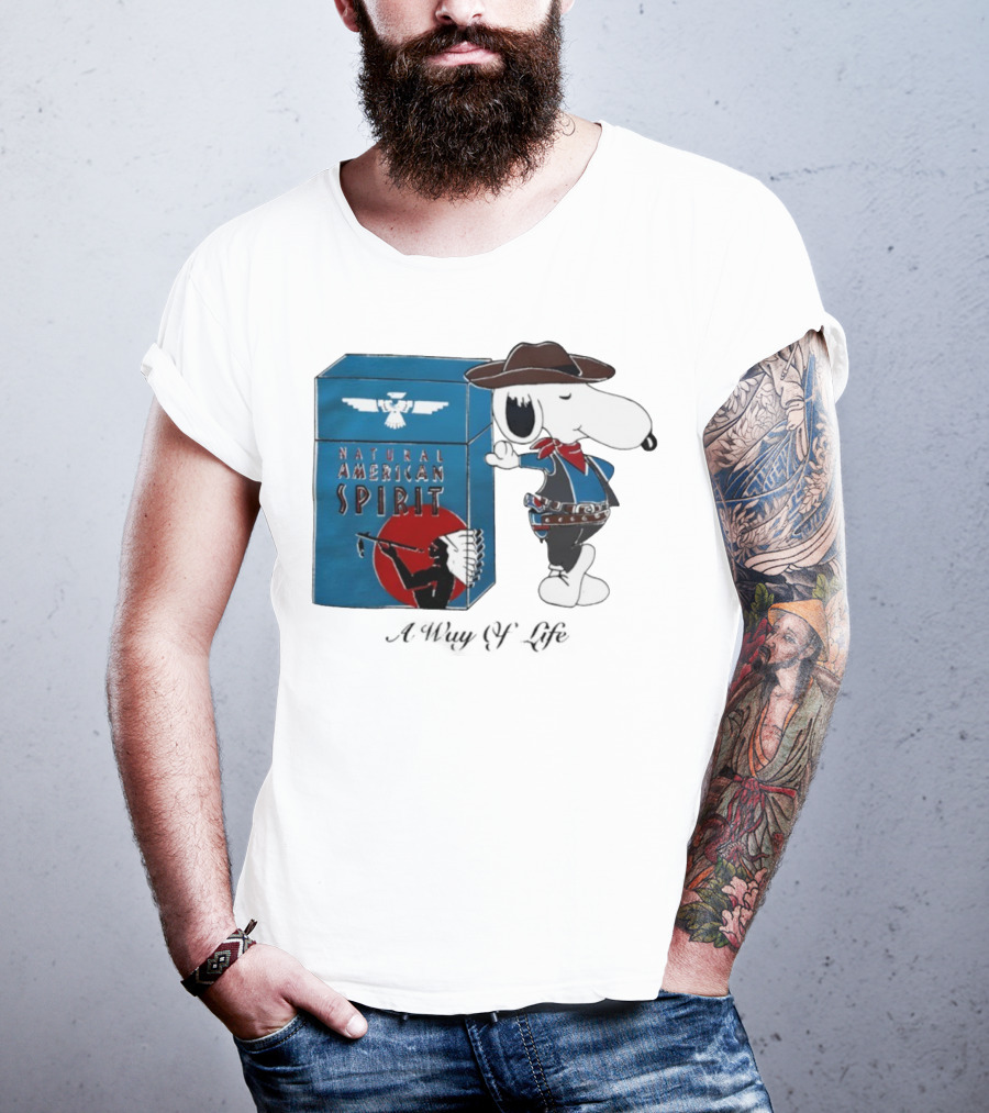 Snoopy Natural American Spirit A Way Of Life Cowboy Blue T-Shirt