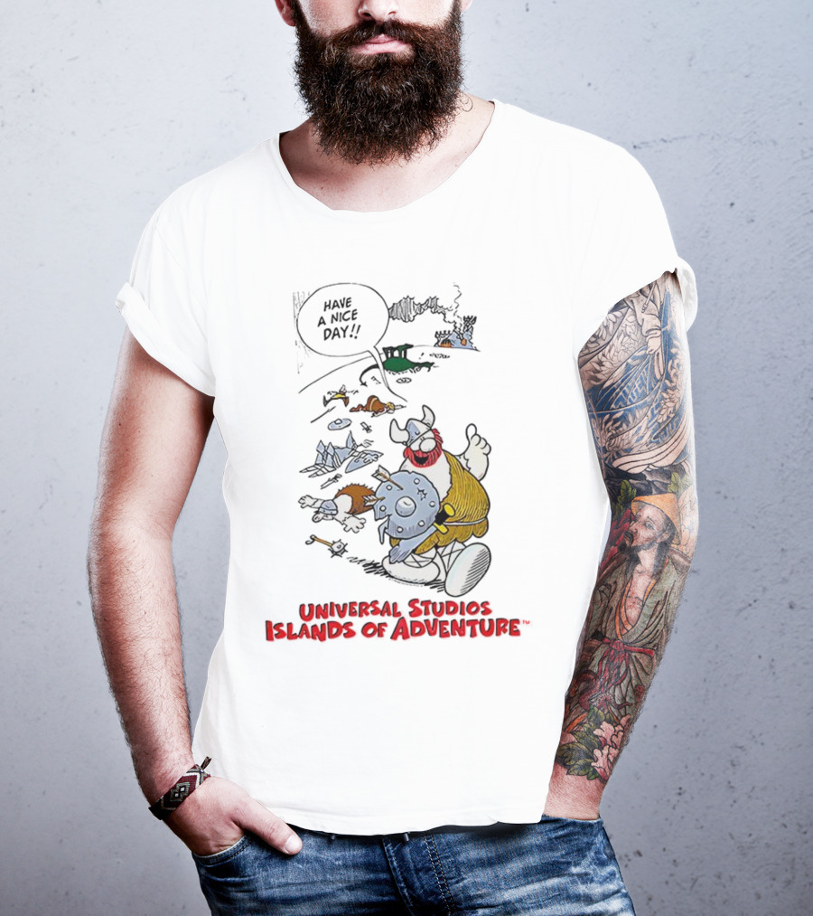 Universal Studios Islands Of Adventure Viking Have A Nice Day Vintage Cartoon T-Shirt