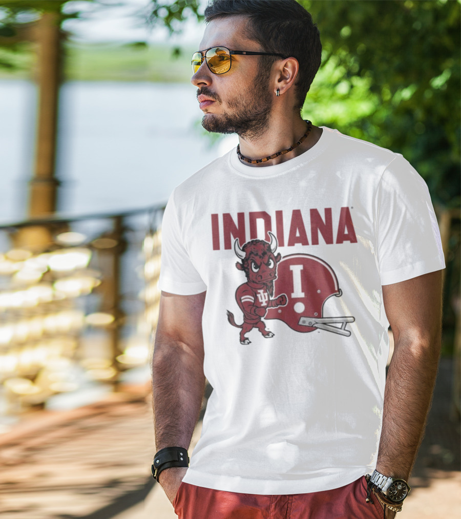 Indiana Hoosiers Bison Mascot And Football Helmet T-Shirt