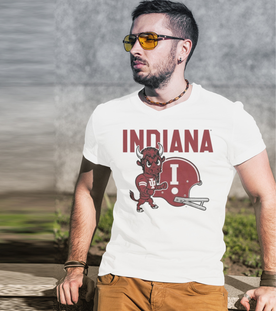 Indiana Hoosiers Bison Mascot And Football Helmet T-Shirt