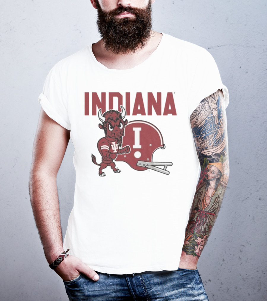 Indiana Hoosiers Bison Mascot And Football Helmet T-Shirt