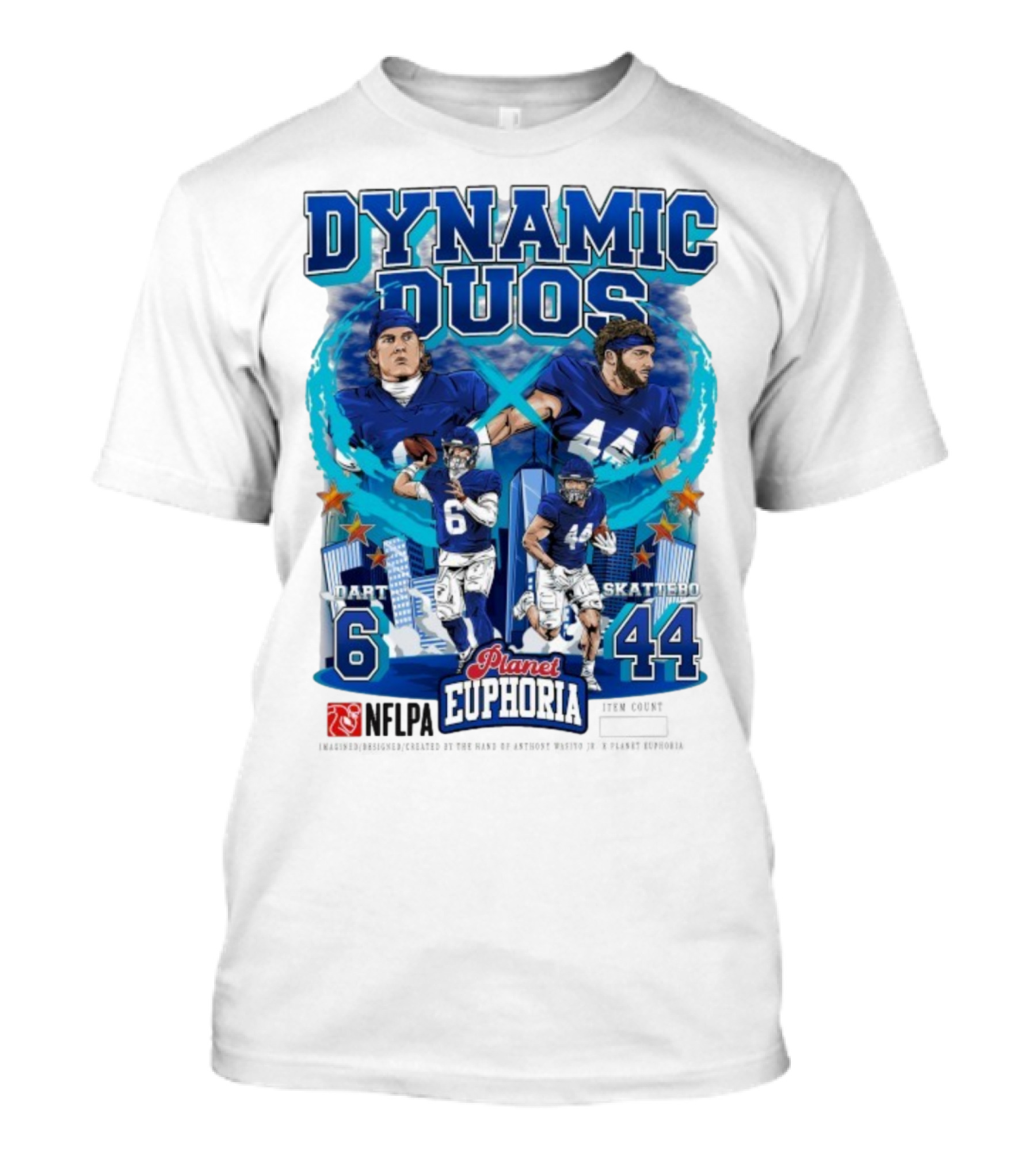 Dynamic Duos Jaxson Dart Cam Skattebo Planet Euphoria New York Giants T-Shirt