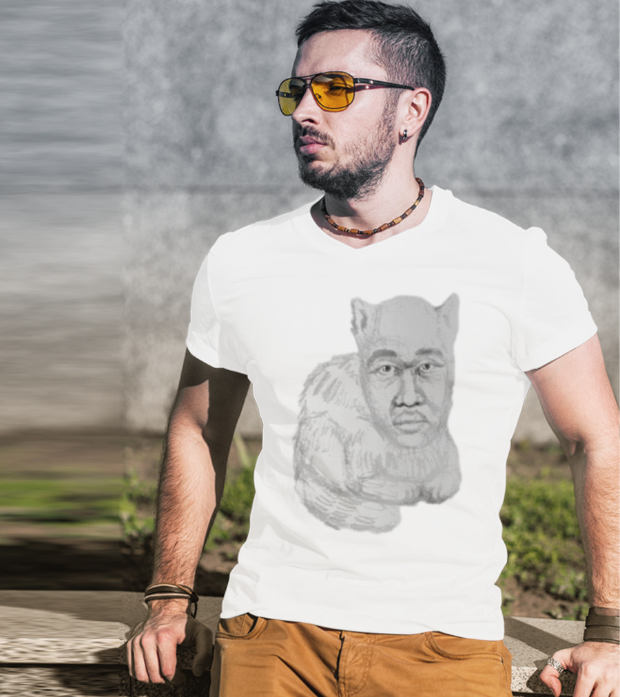 Mcfreakery Cat With Human Face Sketch T-Shirt