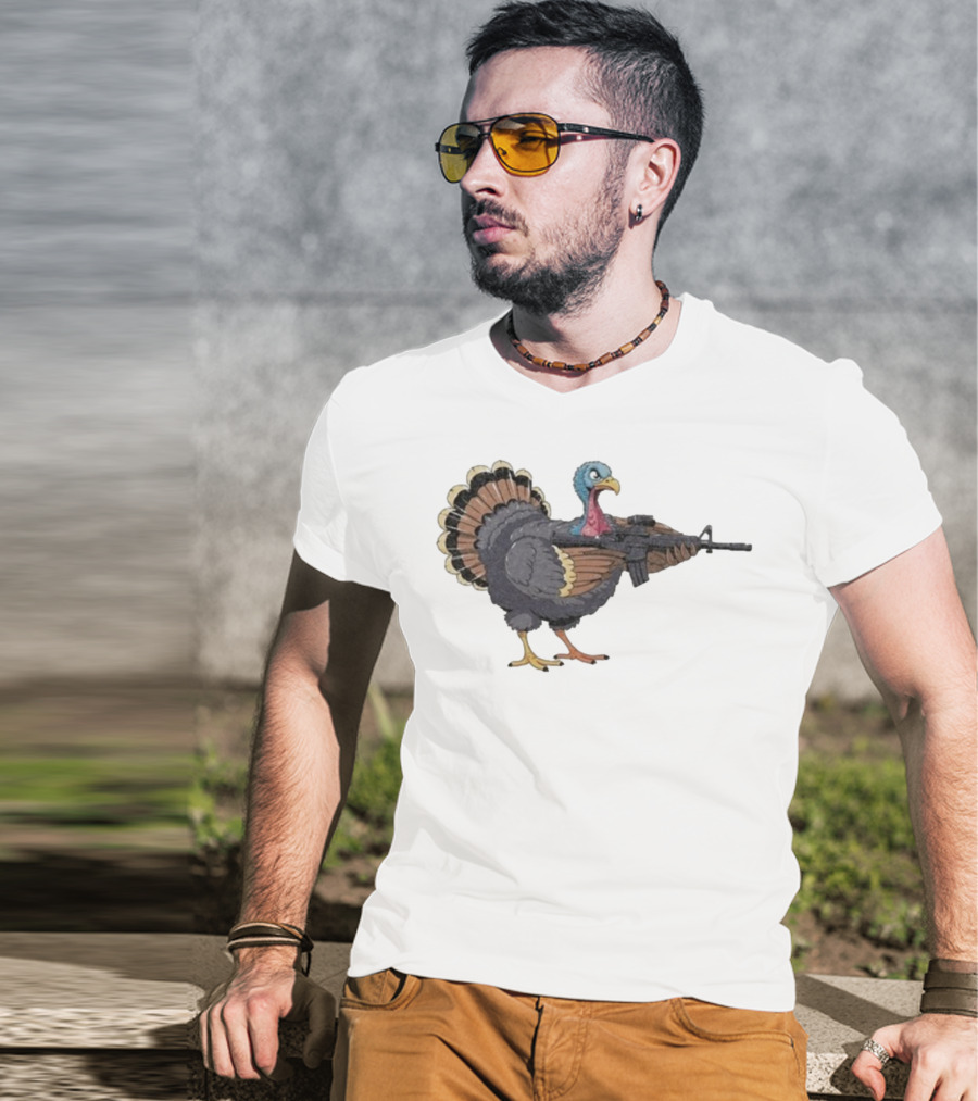 Triggered Turkey With Rifle Weapon T-Shirt