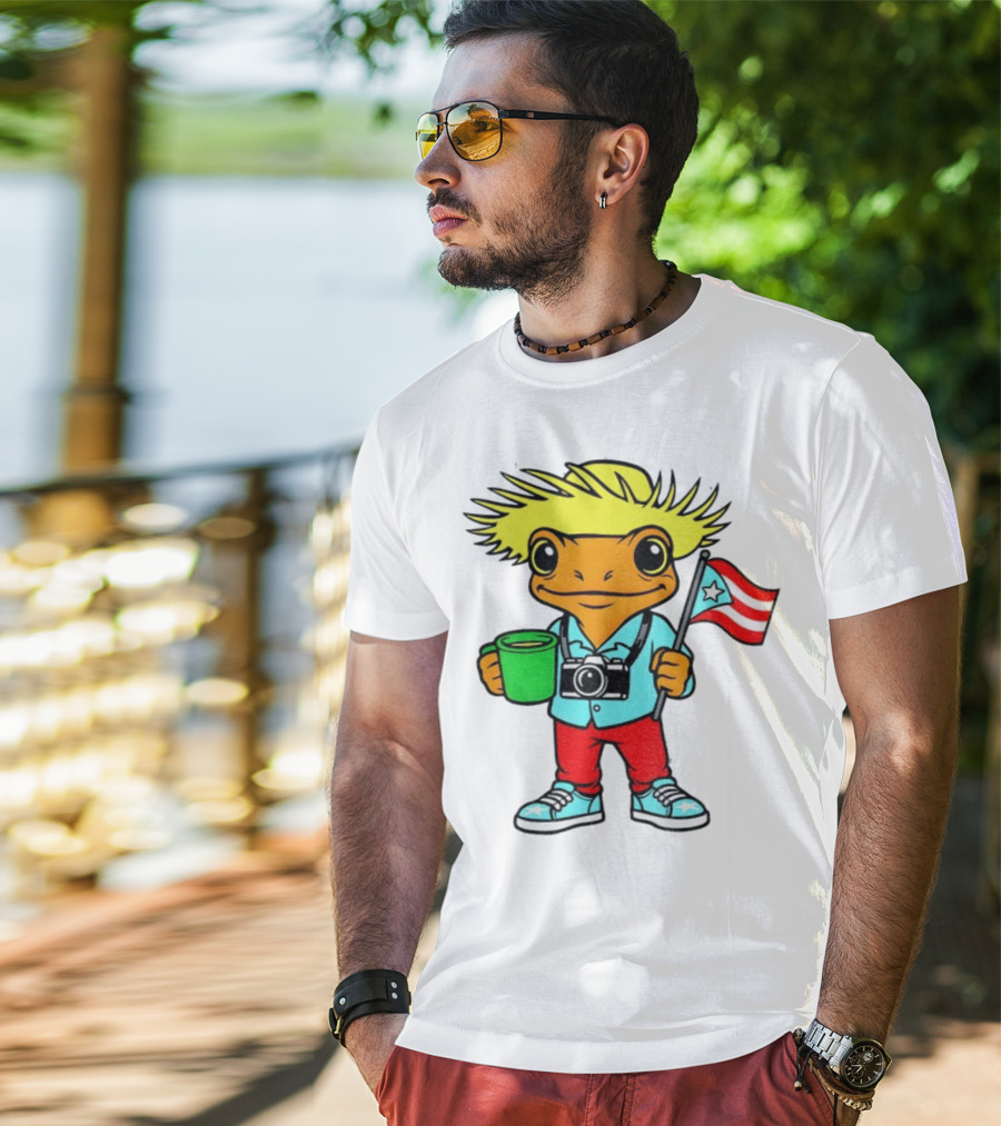 Bad Bunny Puerto Rico Super Bowl 2025 Coquí Character With Flag And Camera T-Shirt