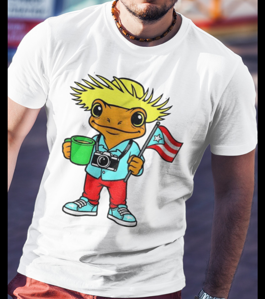 Bad Bunny Puerto Rico Super Bowl 2025 Coquí Character With Flag And Camera T-Shirt