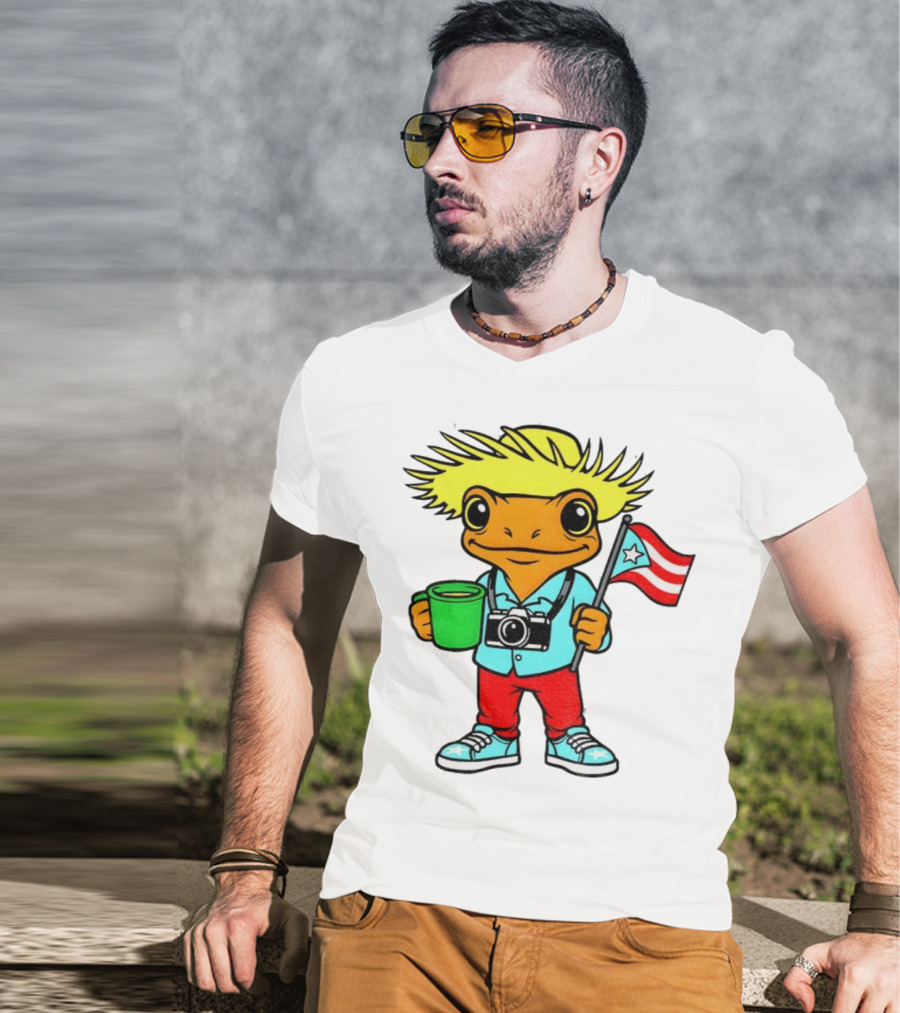 Bad Bunny Puerto Rico Super Bowl 2025 Coquí Character With Flag And Camera T-Shirt