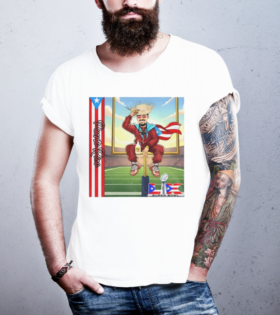 Bad Bunny Boricua Pride NFL Super Bowl LIX Football T-Shirt