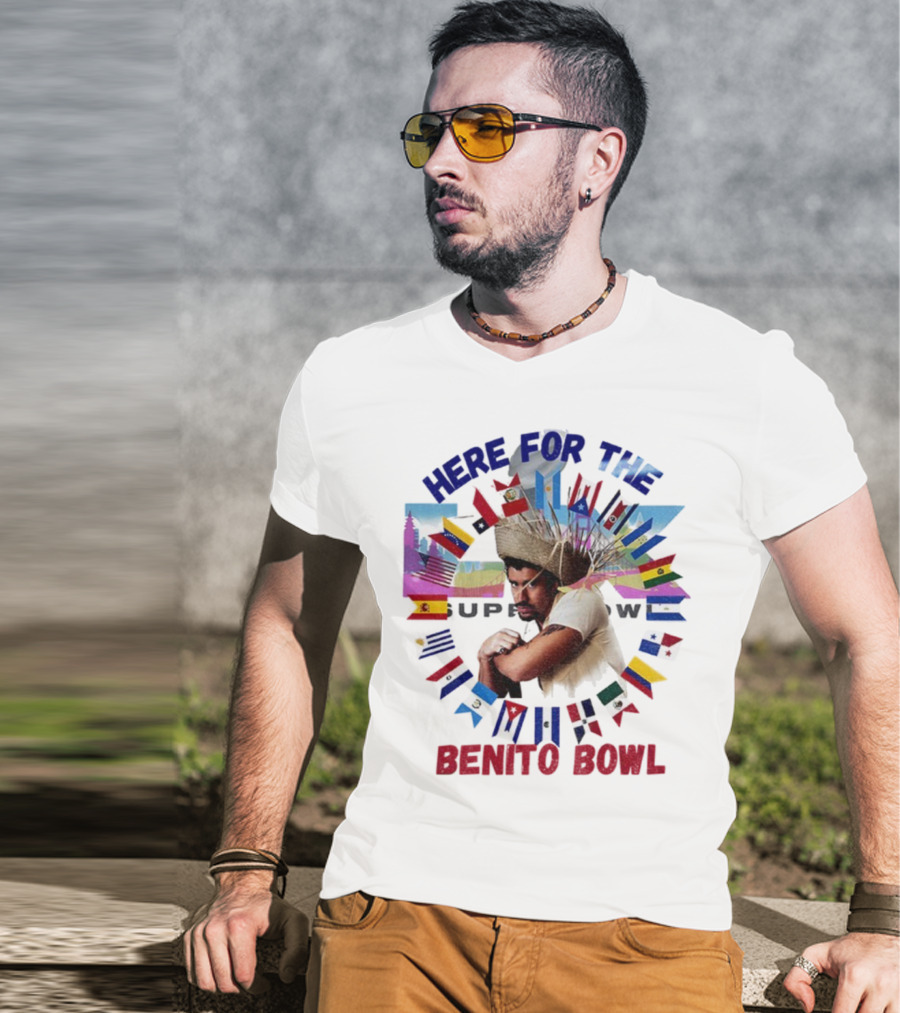 Here For The Benito Bowl Super Bowl Flag Circle T-Shirt