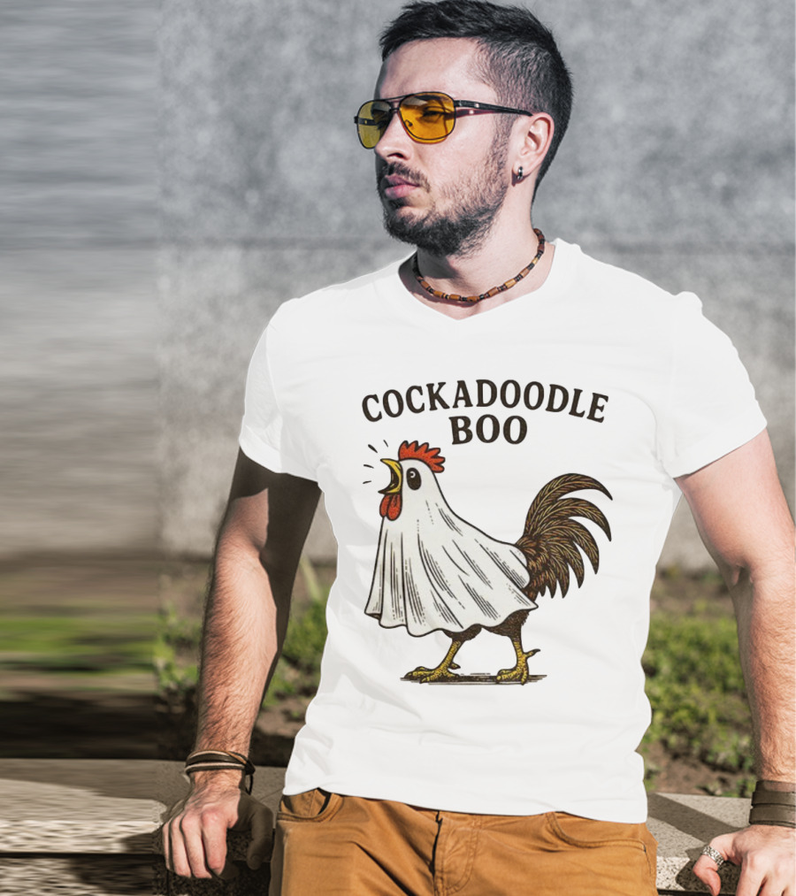 Cockadoodle Boo Ghost Rooster Halloween 2025 T-Shirt