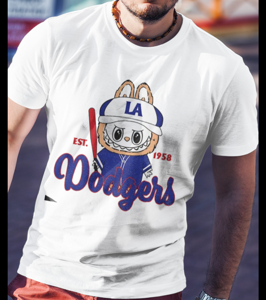 Cute Monster Labubu Los Angeles Dodgers Est 1958 Baseball MLB T-Shirt
