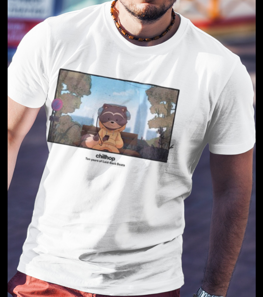 10 Years Of Chillhop Raccoon Listening To Music In Park T-Shirt