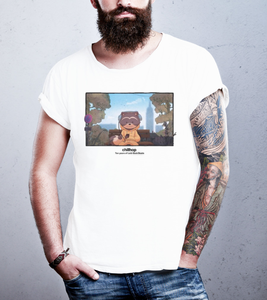 10 Years Of Chillhop Raccoon Listening To Music In Park T-Shirt