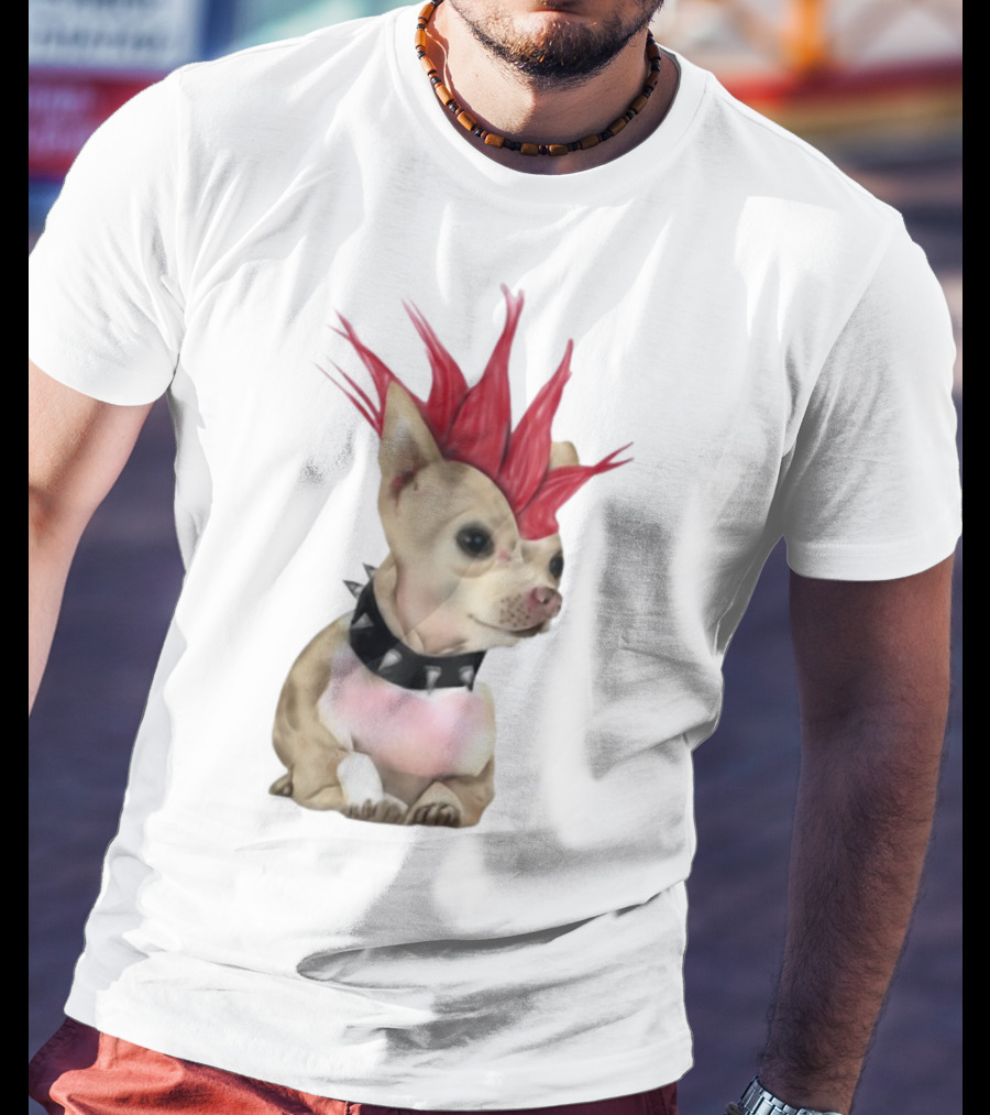 Alt Pup Punk Chihuahua Mohawk Spiked Collar T-Shirt
