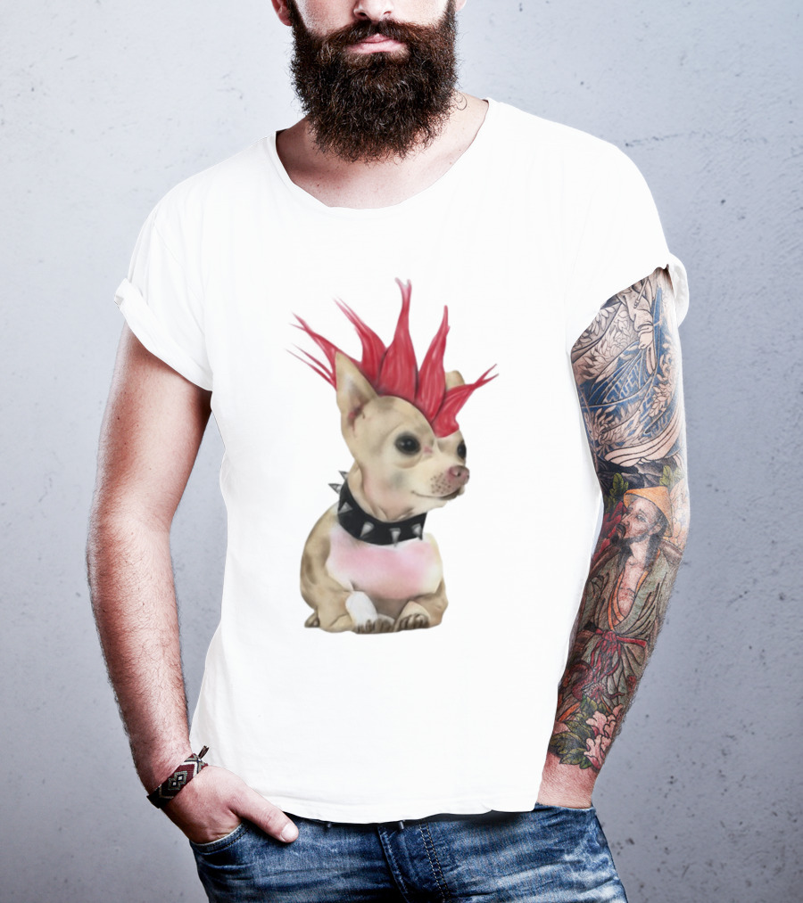 Alt Pup Punk Chihuahua Mohawk Spiked Collar T-Shirt