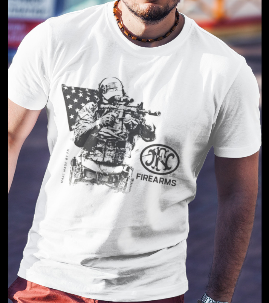 FN Herstal M4A1 Soldier Battle USA Firearms Veteran Flag Tribute T-Shirt