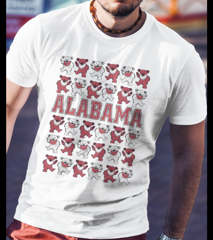 Alabama Crimson Tide Grateful Dead Bears Pattern T-Shirt