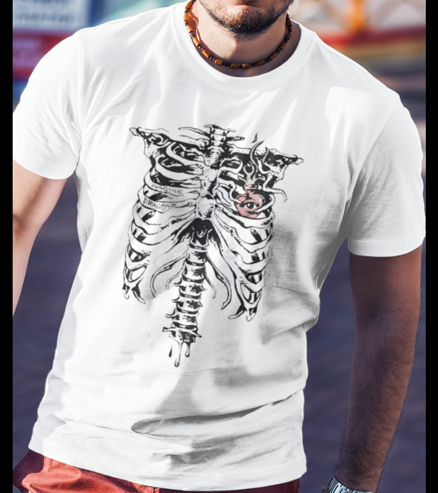 Feel It In My Bones Skeleton Ribcage Flaming Heart T-Shirt